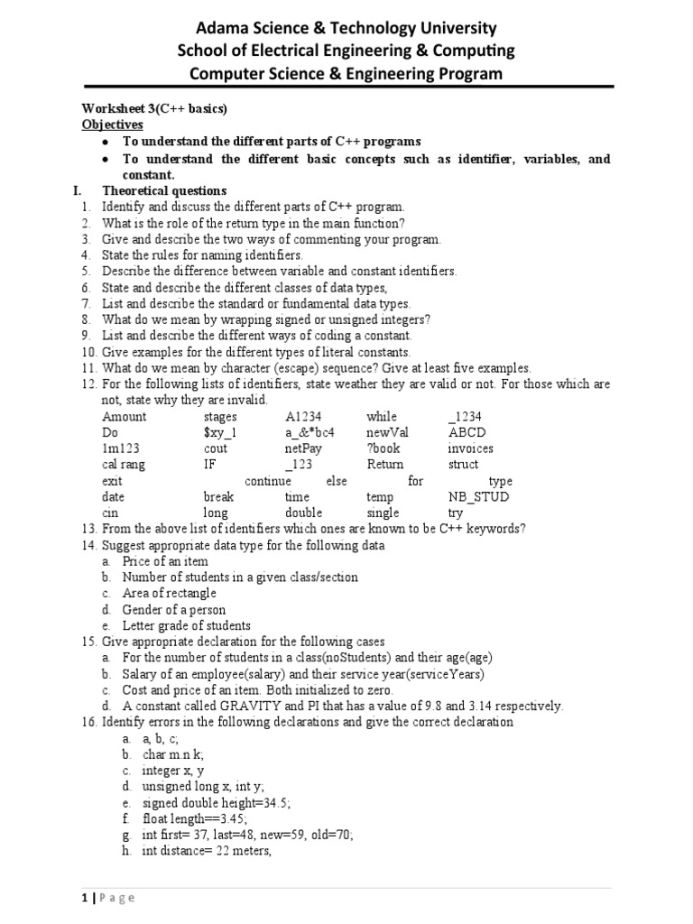 C++ Worksheet 3 | PDF | Computer Program | Programming