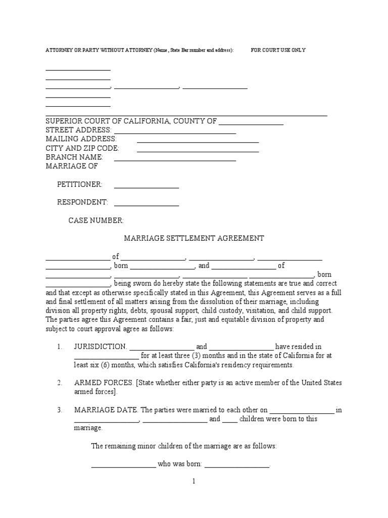 California Divorce Decree PDF Child Custody Child Support