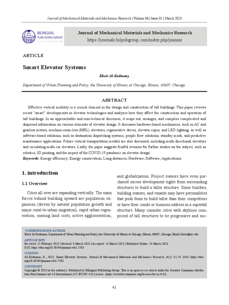 Smart Elevator Systems Pdf Elevator Electric Motor
