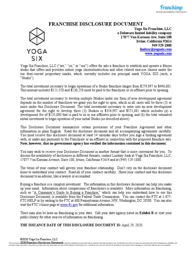 YogaSix - 2022-04-29 - FDD - Xponential Fitness | PDF | Franchising | Civil  Law (Legal System)