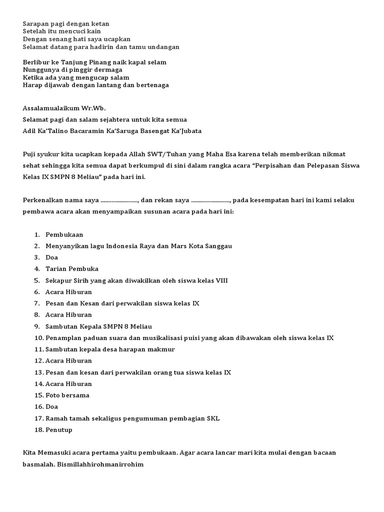 Contoh Teks Mc Perpisahan Sekolah Smp Terbaru Pdf
