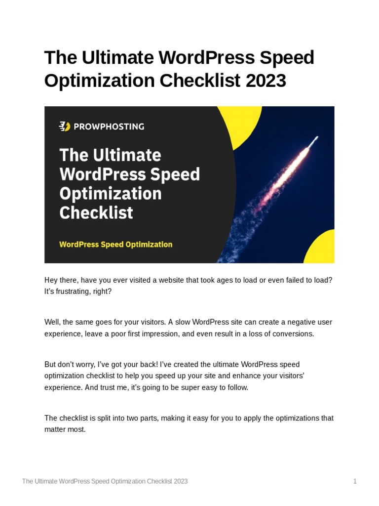WordPress Speed Optimization Checklist | PDF | Word Press | Hypertext ...