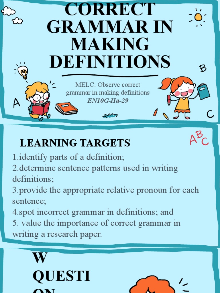 Observing correct grammar in making definitions pdf subject
