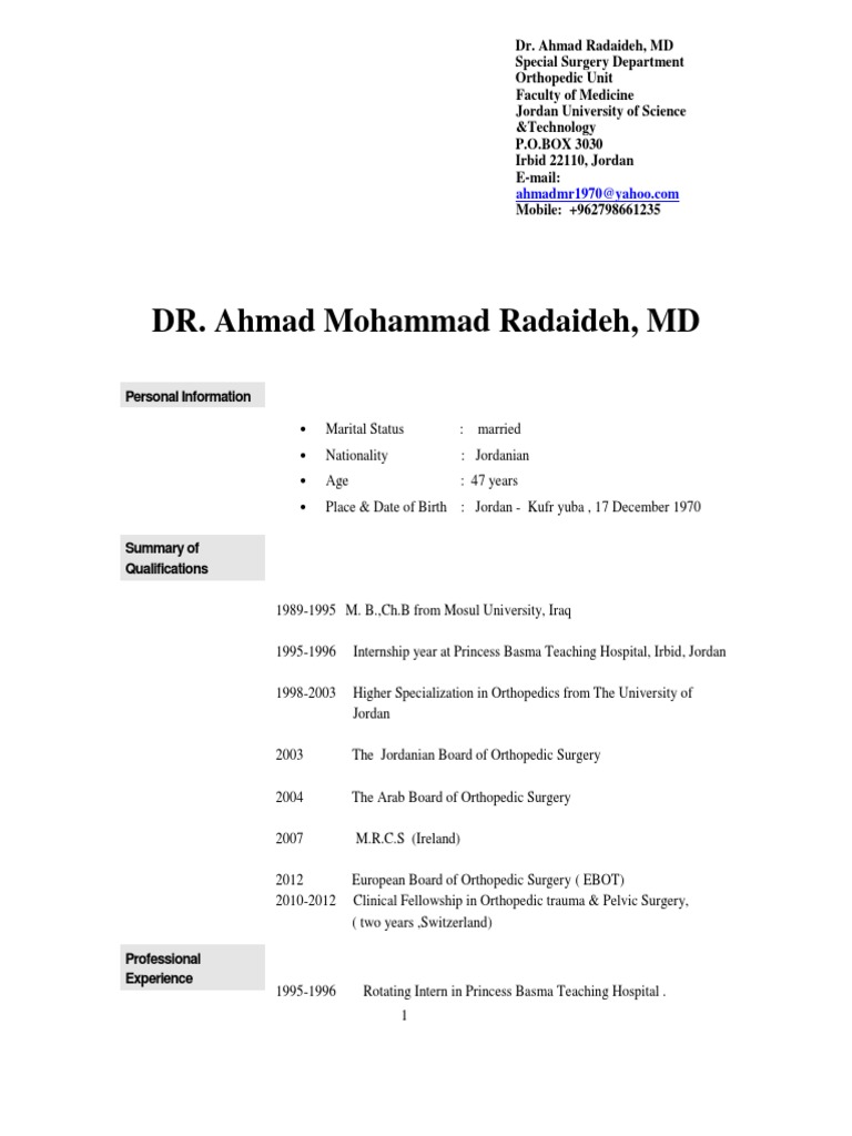 Dr. Ahmad Radaideh: Orthopedic Profile | PDF | Orthopedic Surgery ...