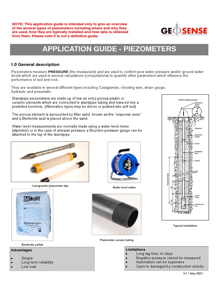 Piezometer Types and Applications Guide | PDF | Groundwater | Dam