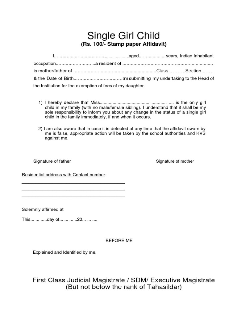 Single child affidavit pdf