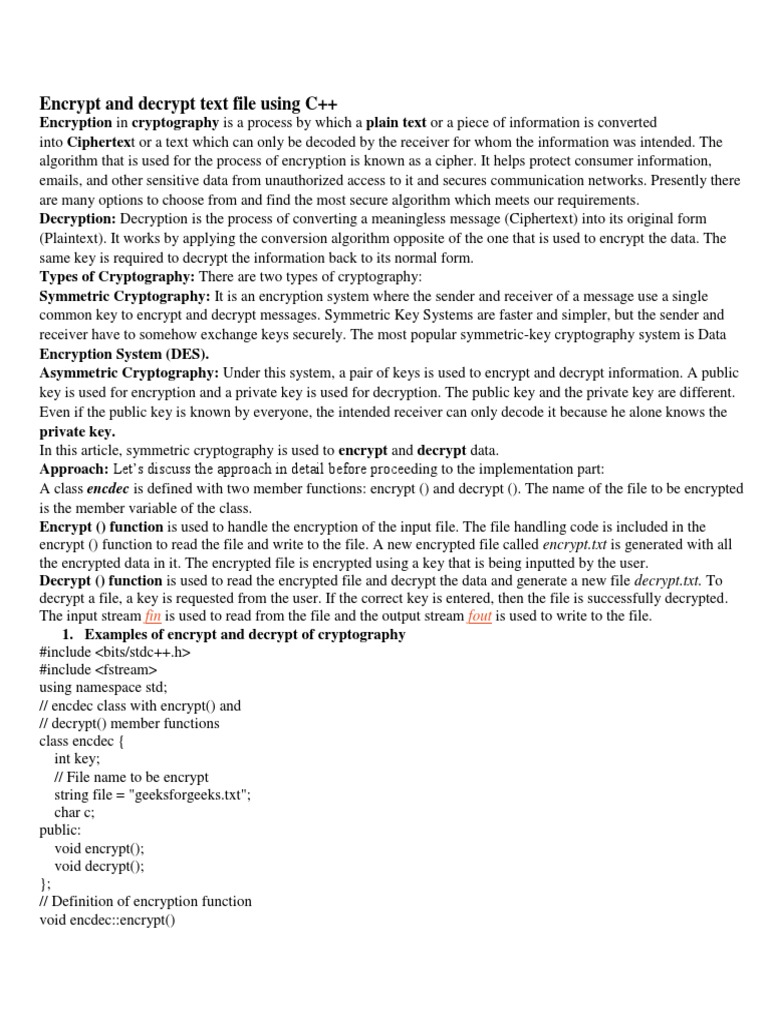 Encrypt and Decrypt Text File Using C | PDF | Cryptography | Key ...