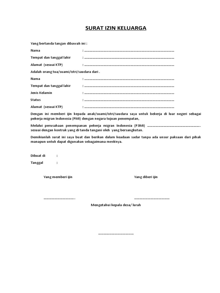 Surat Izin Keluarga | PDF