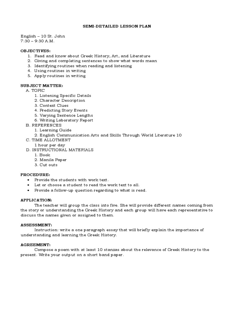 Semi Detailed Lesson Plan Using Deductive Method