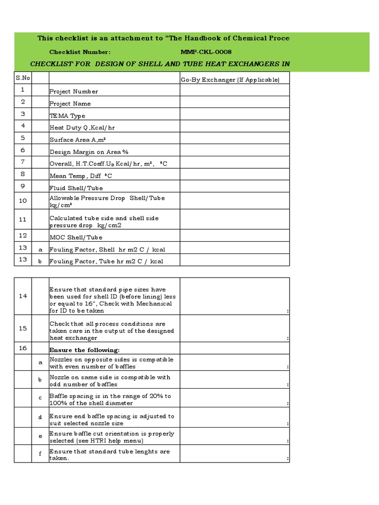 Shell & Tube Heat Exchanger Design Checklist | PDF | Heat Exchanger ...