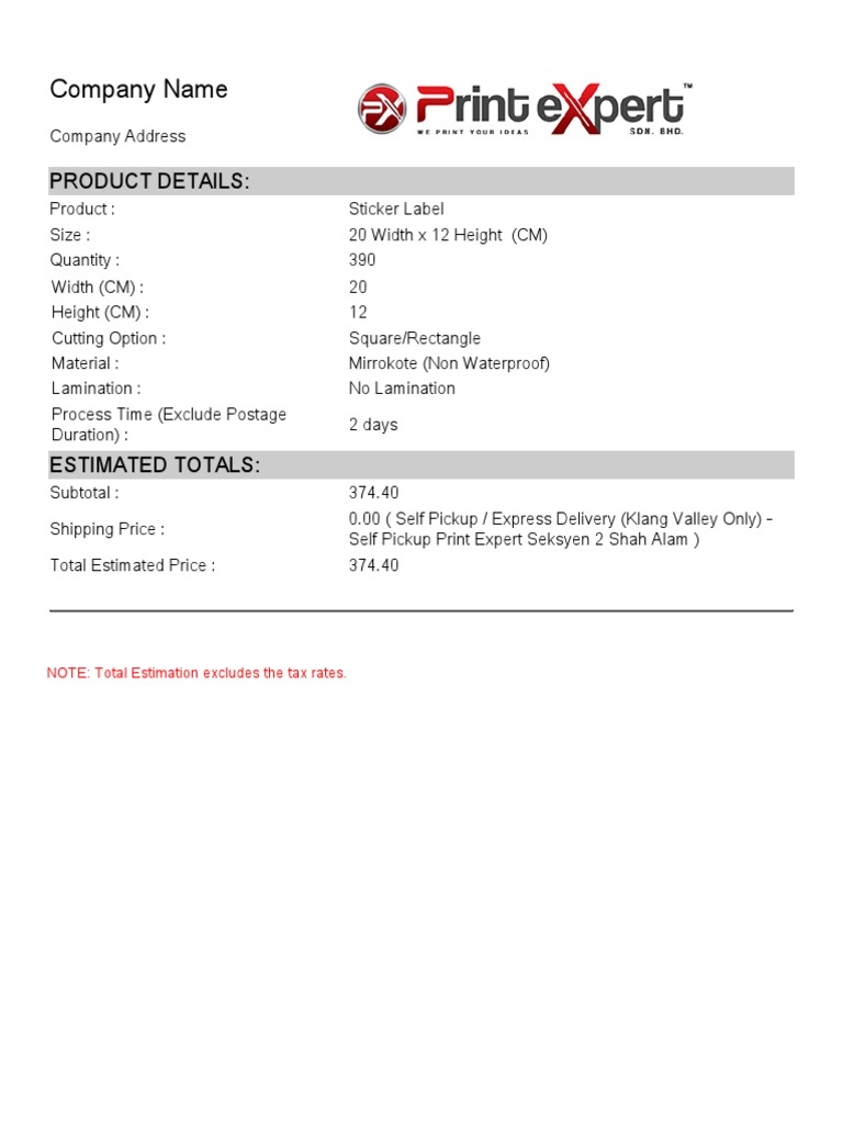 Custom Sticker Label Order Details | PDF