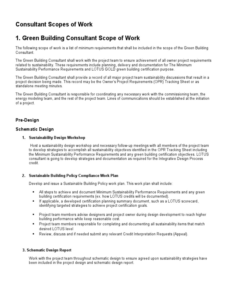 Green Building Consultant Scope of Work | PDF | Specification ...