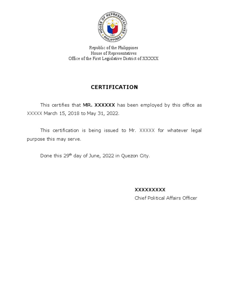 Sample certificate of employment pdf