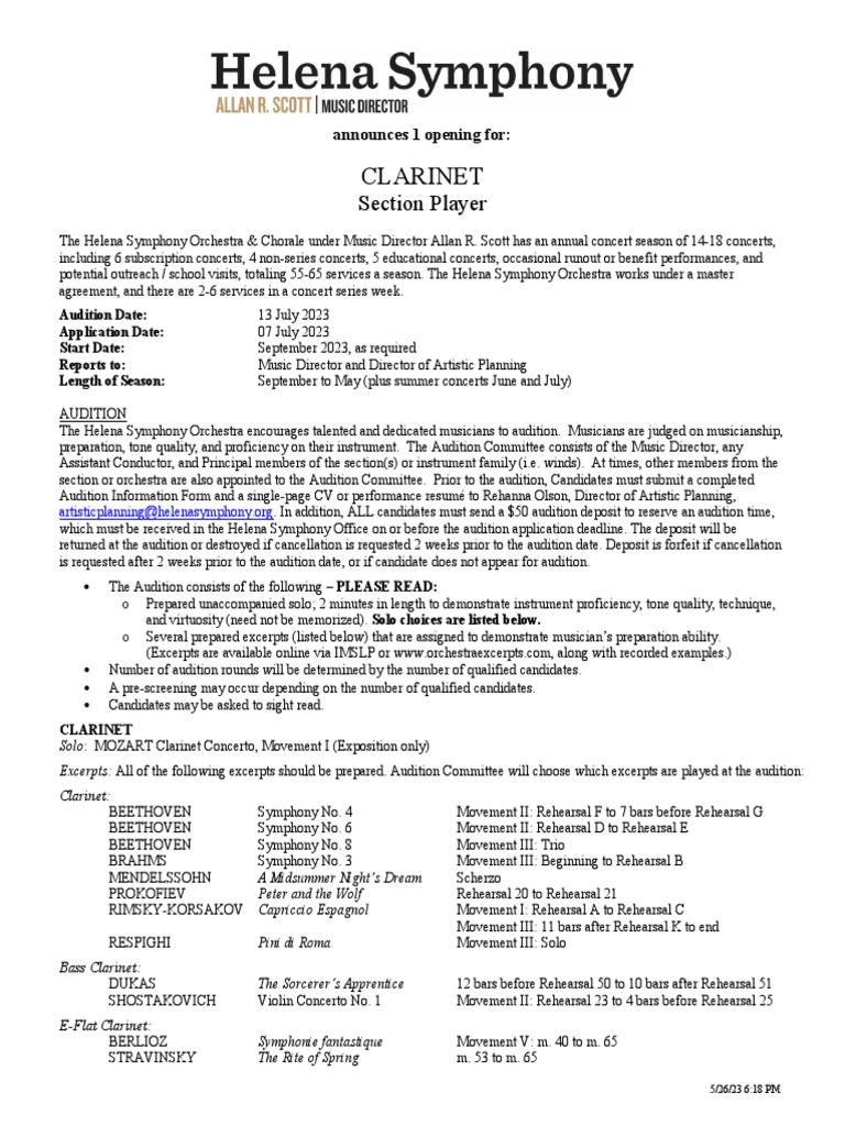HSO Section PDF Orchestras Audition