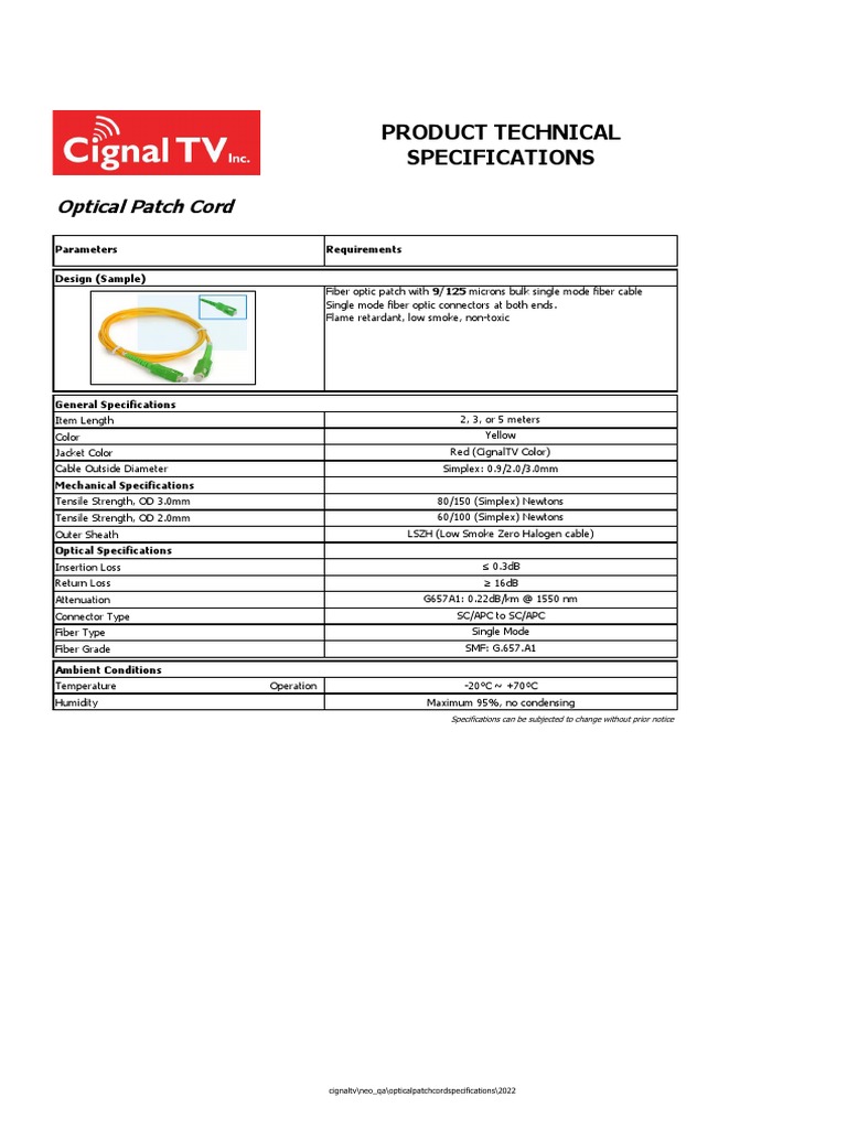 Optical Patch Cord Specifications | PDF