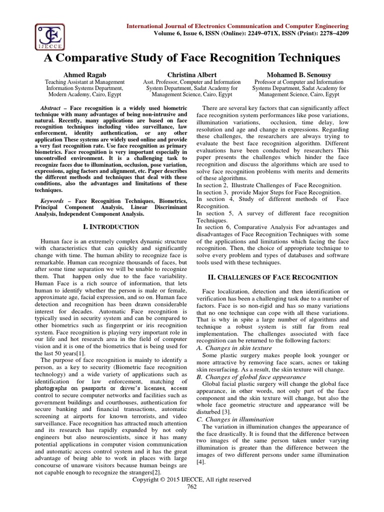 A Comparative Study of Face Recognition Techniques | PDF | Principal ...