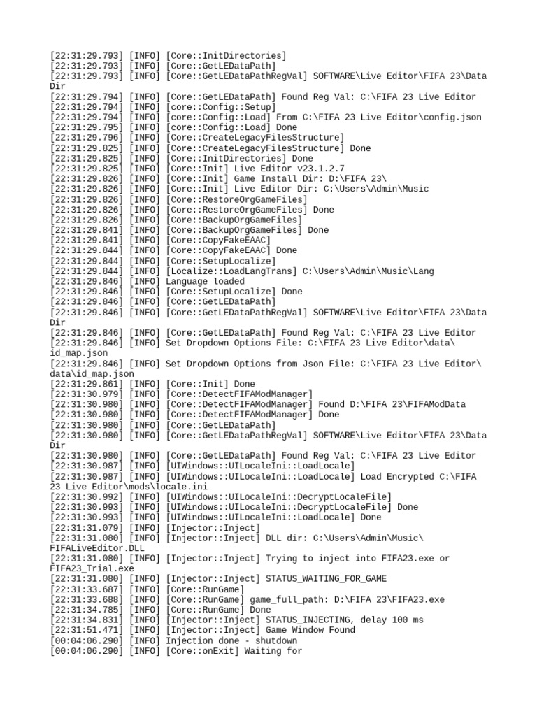 FIFA 23 Live Editor Initialization Log | PDF | Software Development ...