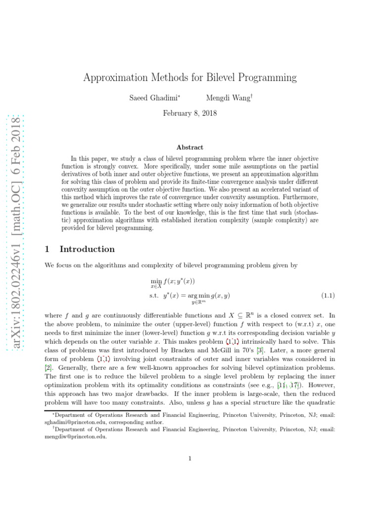 Approximation methods for bilevel programming saeed ghadimi mengdi