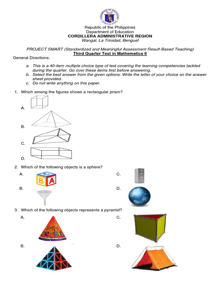 Math 6 Third Quarter Test Review | PDF | Area | Rectangle