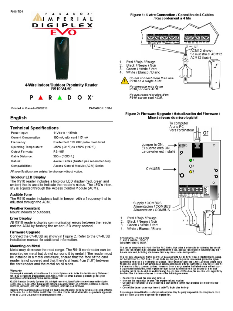 Paradox - 4 - Wire Indoor/Outdoor Proximity Reader R910-TI04 | PDF ...