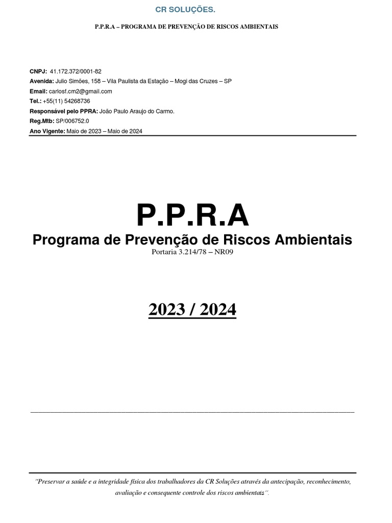 PPRA na Construção Civil 2023/2024 | PDF | Som | Frequência
