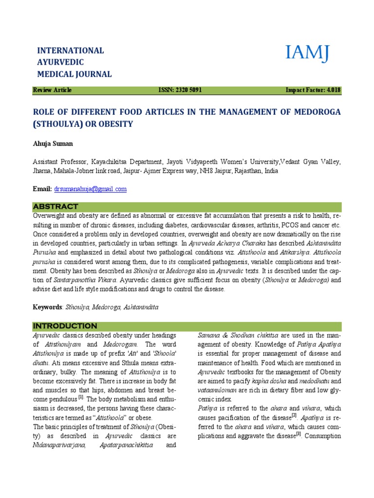 International Ayurvedic Medical Journal Review Article ISSN 2320 5091 Impact Factor 4.018