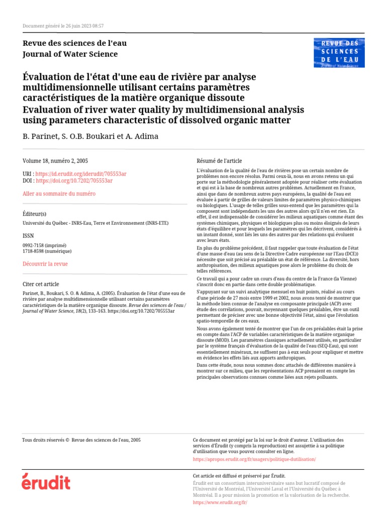 Évaluation de la qualité de l'eau de rivière | PDF | Eau | Sciences de ...