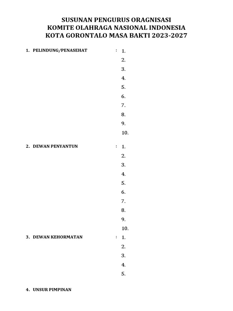 Struktur Pengurus KONI Gorontalo 2023-2027 | PDF