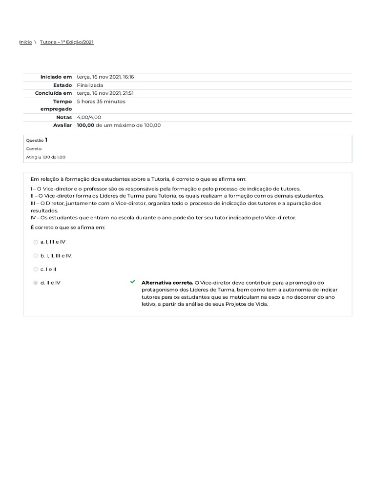 Questionário Avaliativo Do Módulo 1 - Revisão Da Tentativa | PDF ...
