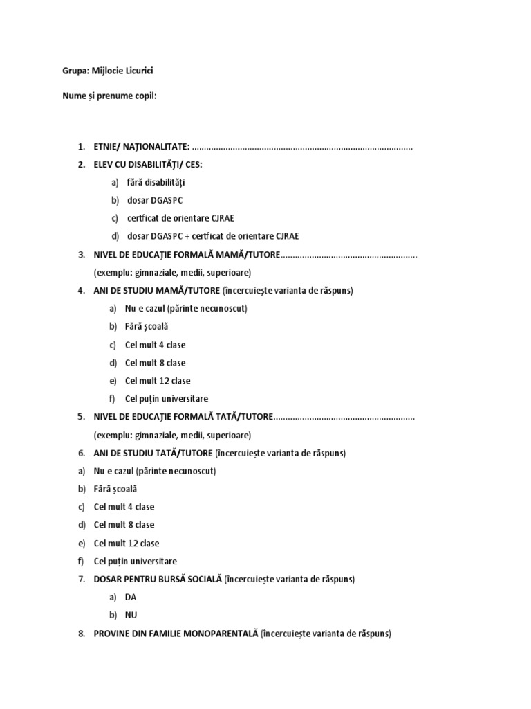 Formular Segregare Scolara | PDF