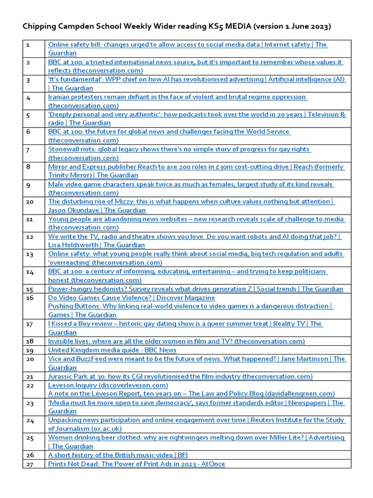 Weekly Wider Reading ks5 Media | PDF | The Guardian | News
