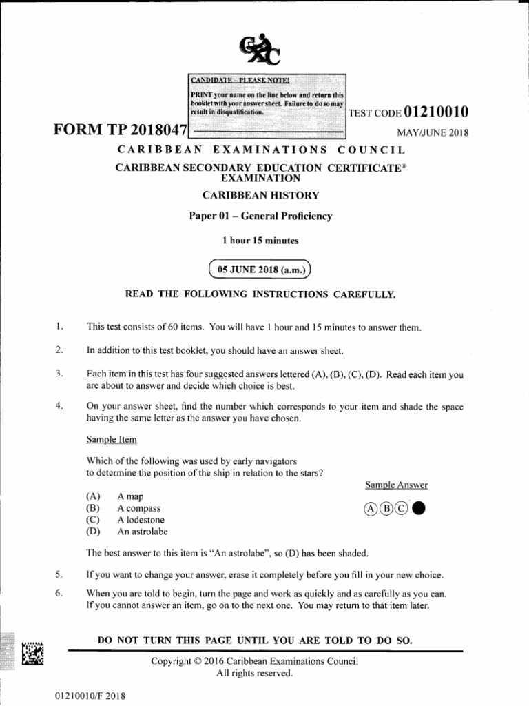 Csec MCQ History 2018 | PDF