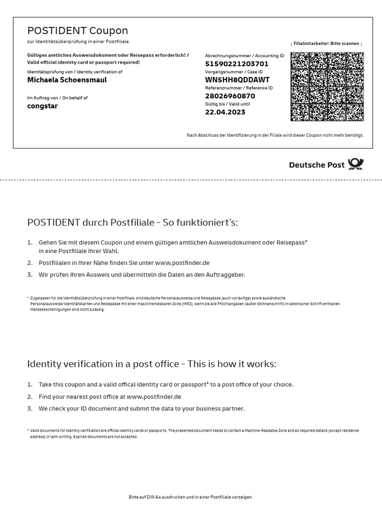 POSTIDENT Basiccoupon WN5HH8QDDAWT | PDF