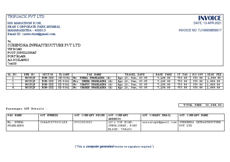 Invoice for Surendra Infrastructure | PDF