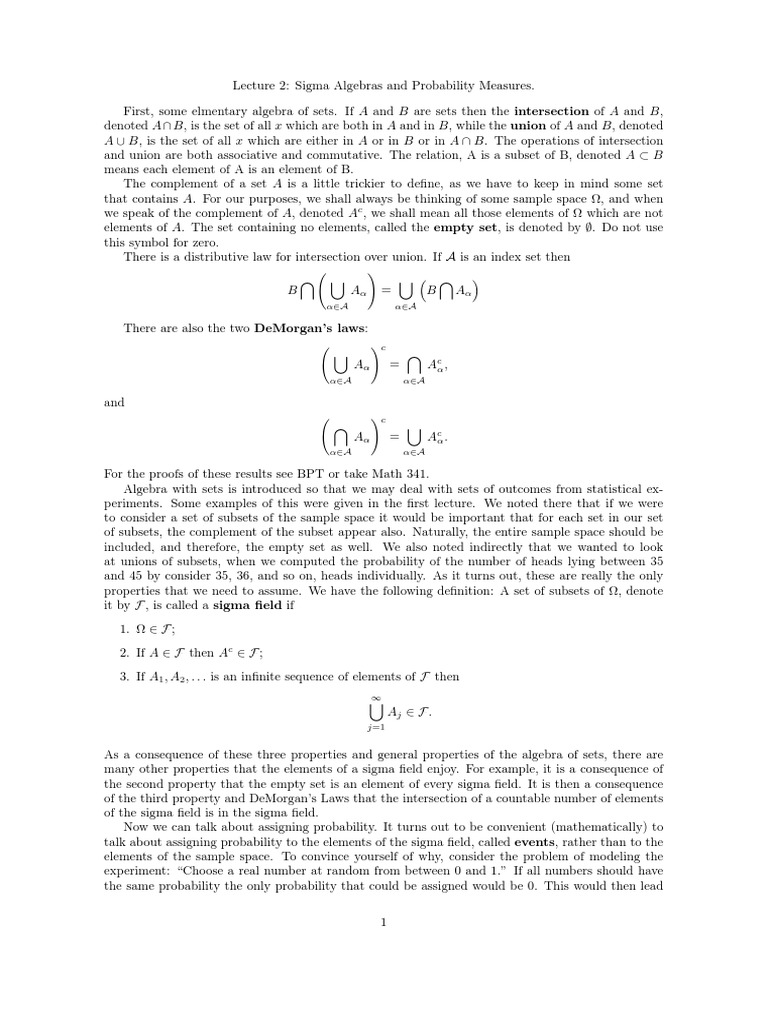 Sigma Algebras y Medidas de Probabilidad PDF Set (Mathematics