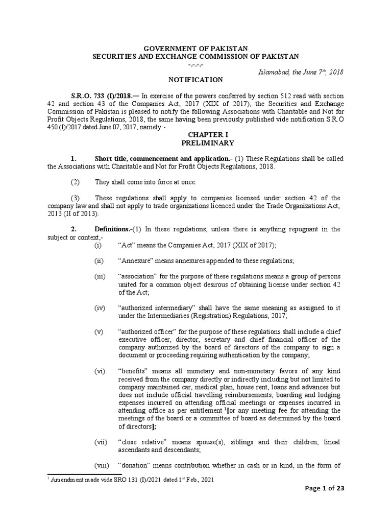 The Associations With Charitable And Not For Profit Objects Regulations