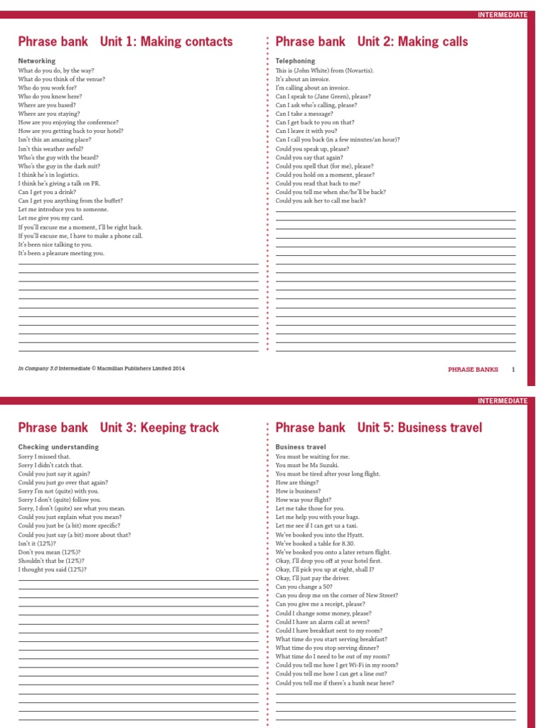 In Company 3.0 Intermediate Phrase Banks | PDF
