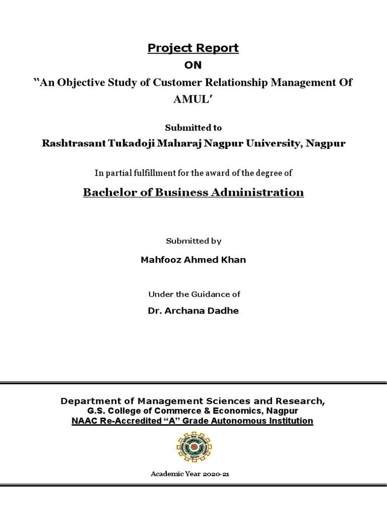 CRM Analysis of AMUL: Project Report | PDF | Customer Relationship ...