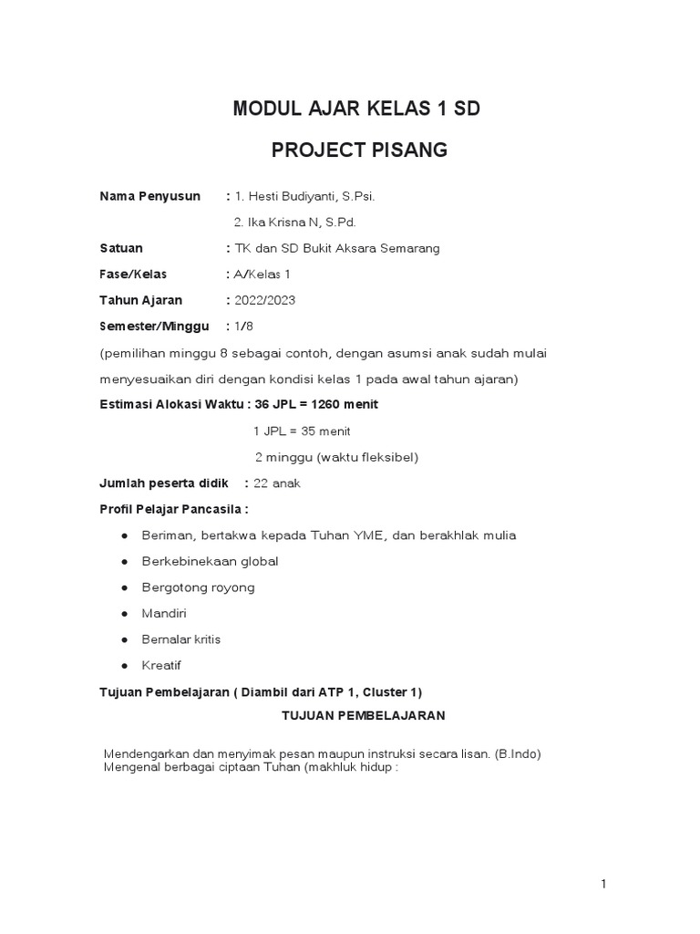 Modul Ajar Project Pisang | PDF