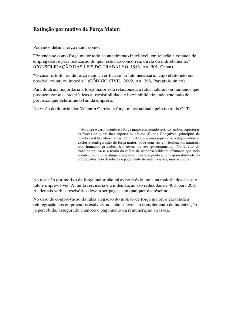 Extinção por motivo de Força Maior PDF