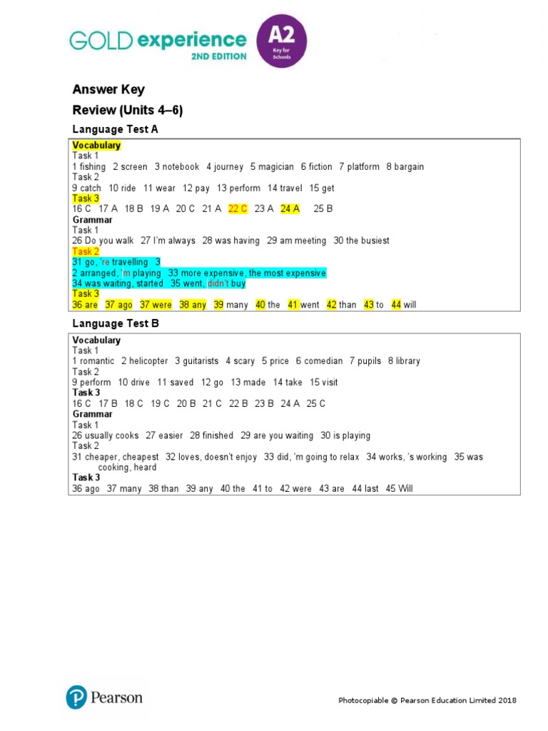 Gold Exp A2 U4to6 Review AK | PDF