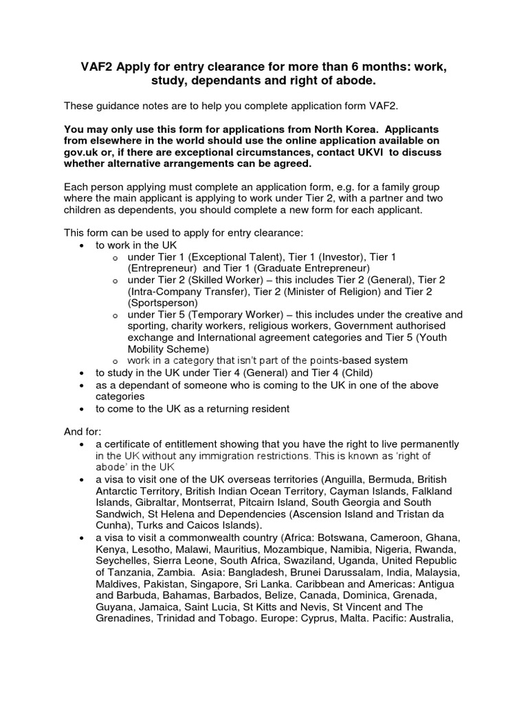 VAF2 Entry Clearance Application Guide | PDF | Travel Visa | Crimes