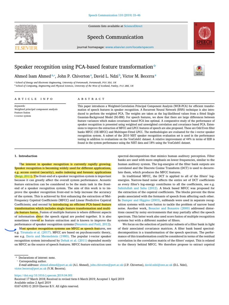 Enhanced PCA for Speaker Recognition | PDF | Principal Component ...