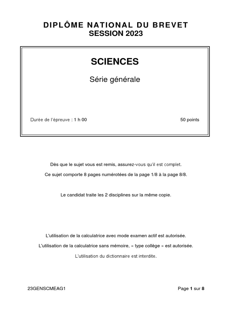 Sujet Brevet Francais 2023 Correction Brevet 2023 Sciences Série Générale | PDF | Satellite | Radar