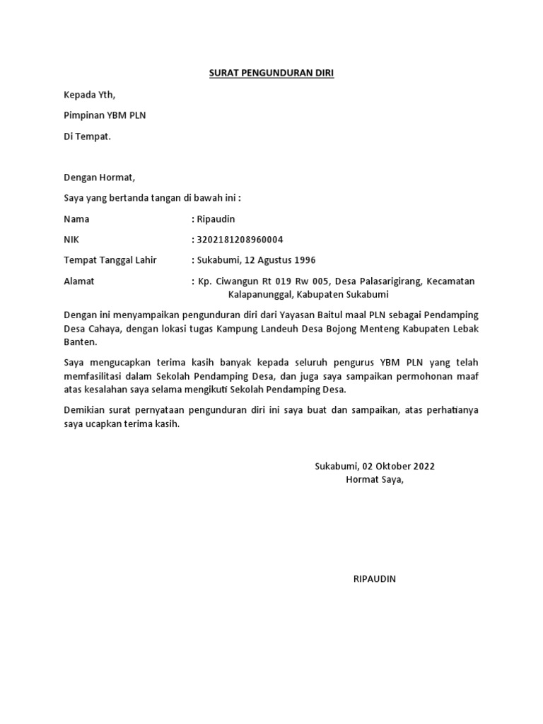 Surat Pengunduran Diri | PDF