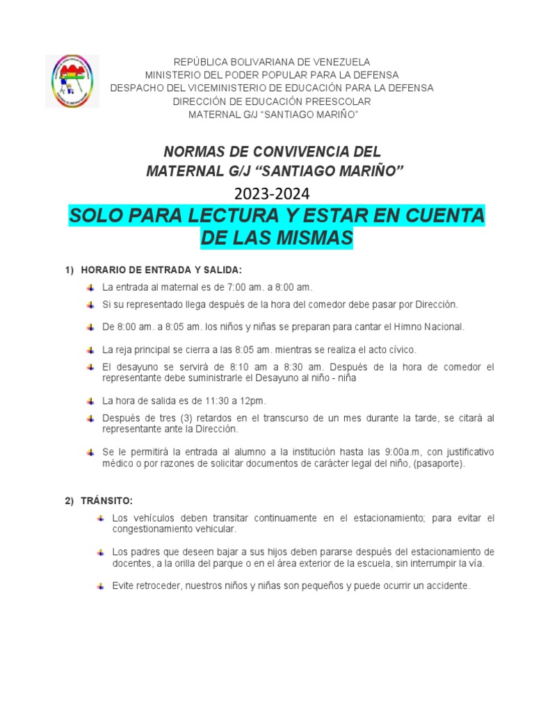 Normas de Convivencia 2023-2024 | PDF | Educación especial | Educación ...