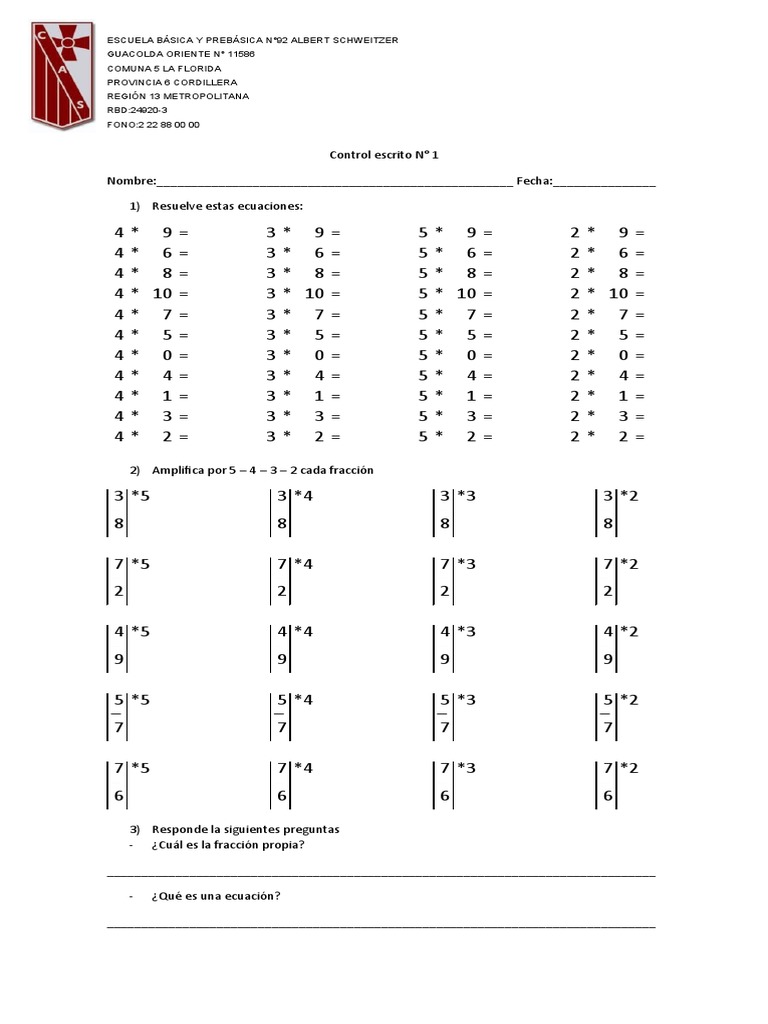 Prueba de Fracciones N°2 | PDF | Métodos y materiales de enseñanza