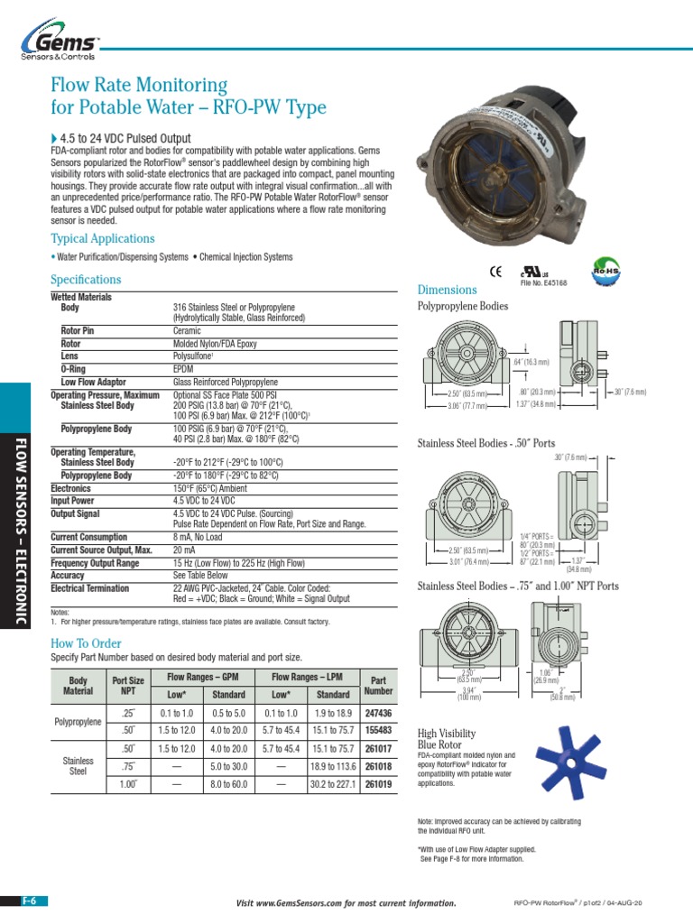 Catalog F Rfo PW Rotorflow | PDF | Flow Measurement | Sensor