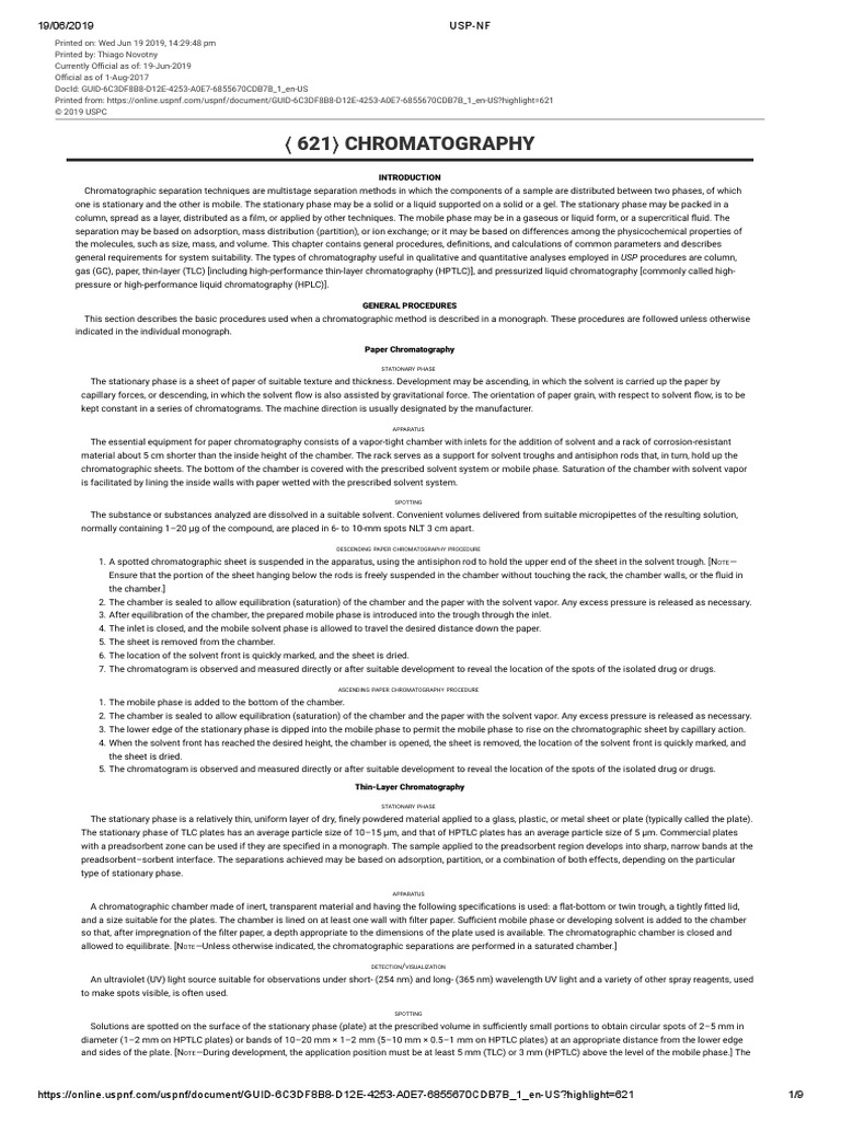 USPNF Guia 621 Cromatografia PDF Chromatography Gas Chromatography
