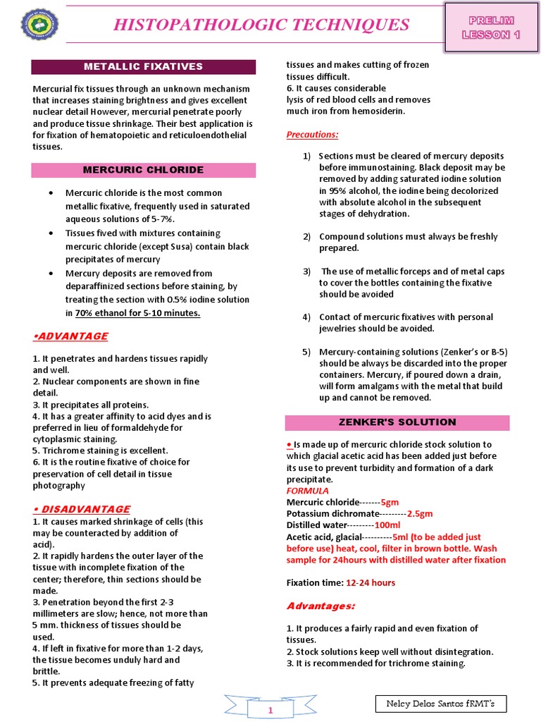 Metallic Fixatives PDF Fixation (Histology) Staining